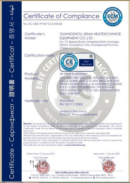 捷玛空气换热器CE认证